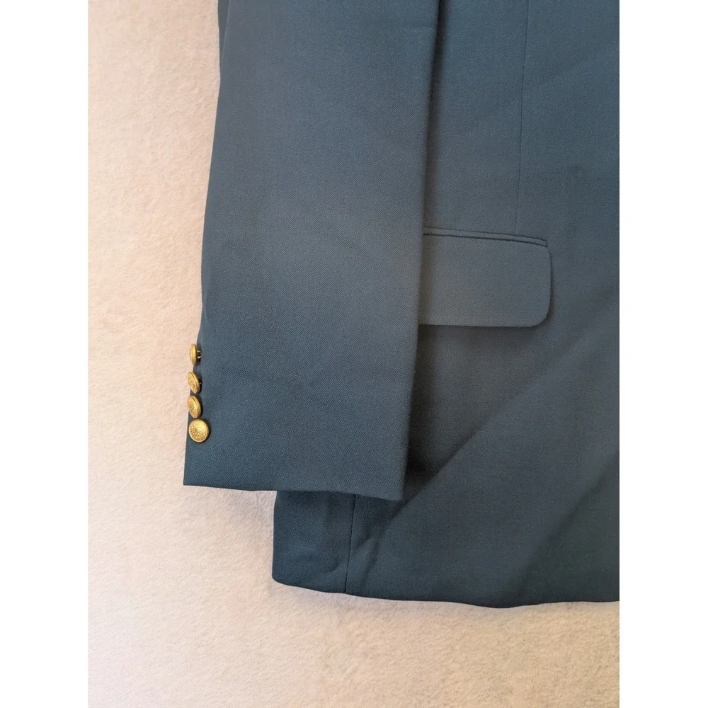 di Benedetto Blazer Men's 46 Bright Turquoise Gold Crest Buttons Notch Lapel